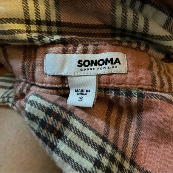 Sonoma pink multicolored plaid long sleeved flannel button down shirt - Picture 8 of 9